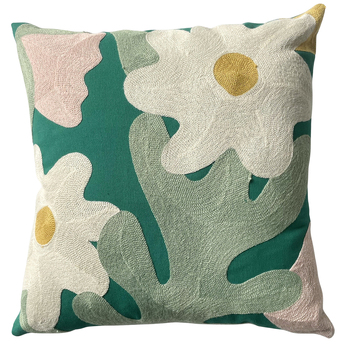 Urban Products Ricamo Flower Cushion with Inner Pink/Mustard/Sage 45cm