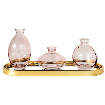 3pc Urban Products Kinkora Glass Vases with Tray Pink