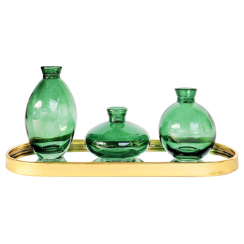 3pc Urban Products Kinkora Decorative Vases with Tray Green 