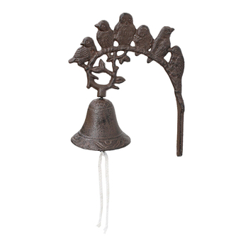 LVD Cast Iron 23cm Bell Bird Family Ornament Decor - Brown