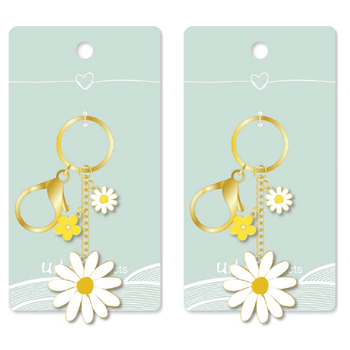 2PK Urban Products Daisy Flower Keyring Accessory Yellow/Green 12cm