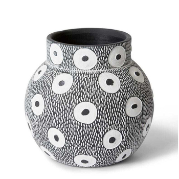 E Style Ashton 28cm Cement Plant Pot Round Decor - White/Black