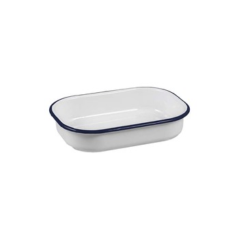 Urban Style Enamelware 21cm Multipurpose Rectangle Tray w/ Blue Rim - White