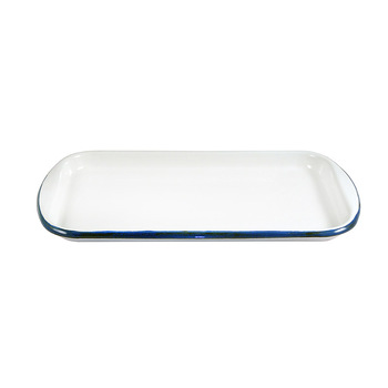 Urban Style Enamelware 32cm Porcelain w/ Blue Rim Tray White - White