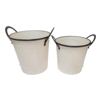 LVD 2pc Metal 28/38cm French Tall Tub Planter w/ Handle Set - White