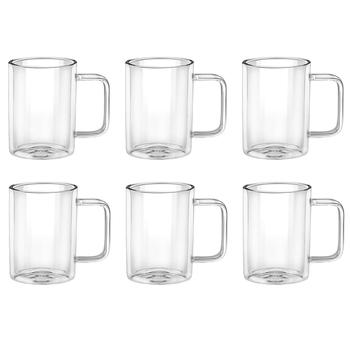 6pc Wilmax England 200ml Thermo Double Wall Glass Cup Clear w/ Handle