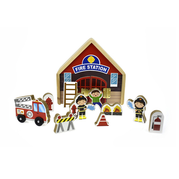 Kaper Kidz Metal Latch Playset Firestation 19cm Wooden Toy Kids/Toddler 3y+