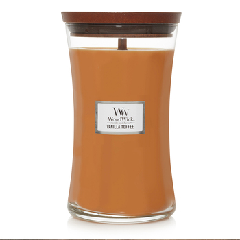 WoodWick Vanilla Toffee Scented Crafted Candle Glass Jar Soy Wax Large