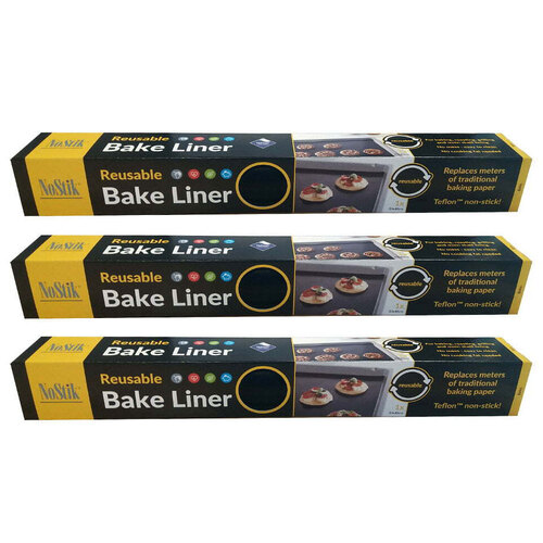 3x Nostik Large Reusable 40cm Bake Liner Non-Stick Mat - Black