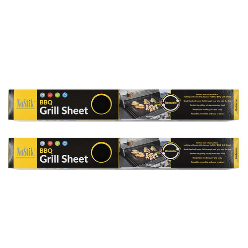 2x Nostik Reusable 40x50cm Non-Stick BBQ Liner - Black