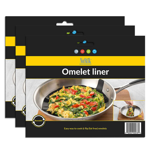 3x Nostik Reusable 24cm Round Non-Stick Omelet Liner - Black