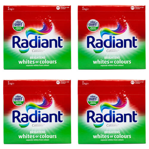 4PK Radiant Laundry Powder 1kg Brightens Whites Or Colours