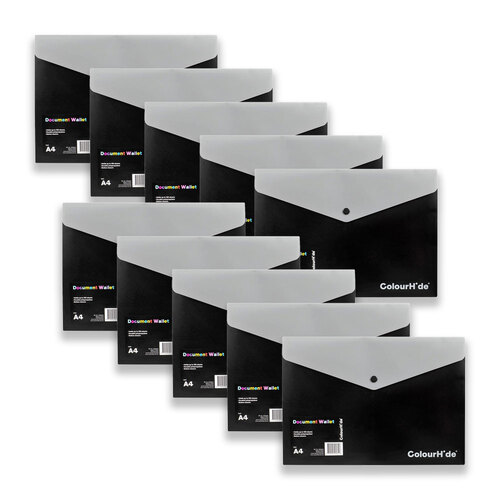 10pc Colourhide A4 Document Wallet Envelope Rectangle - Black