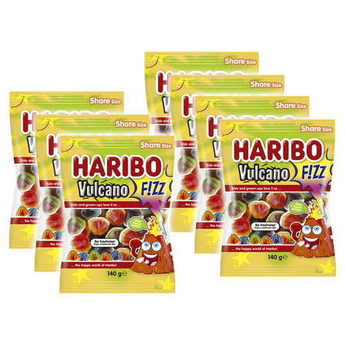 7PK Haribo Vulcano Fizz Confectionery Lollies Treat Bag 140g