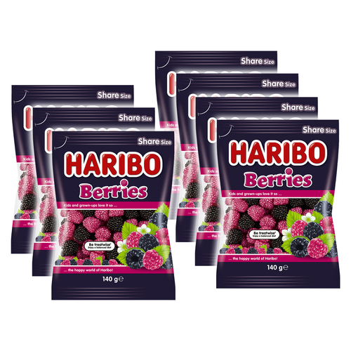 7PK Haribo Berries Confectionery Lollies Treat Bag 140g