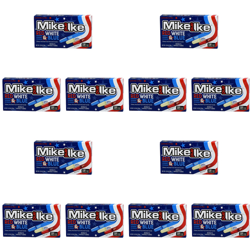 12PK Mike & Ike Red, White & Blue Chewy Candy 120g Theatre Box