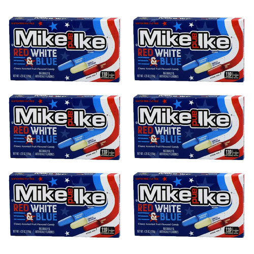 6PK Mike & Ike Red, White & Blue Chewy Candy 120g Theatre Box