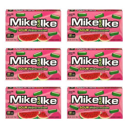 6PK Mike & Ike Sour Watermelon Chewy Candy 120g Theatre Boxes