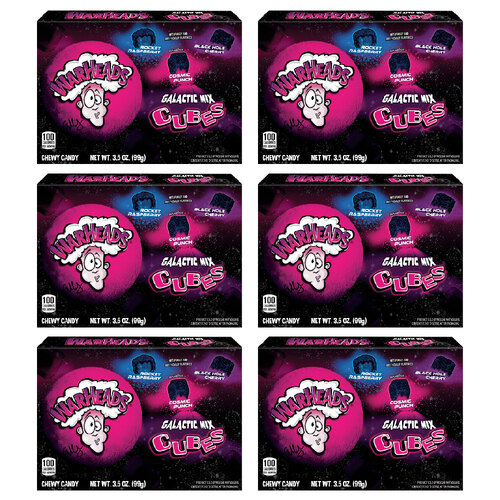 6PK Warheads Galactic Mix Cubes Chewy Candy 99g Theater Box