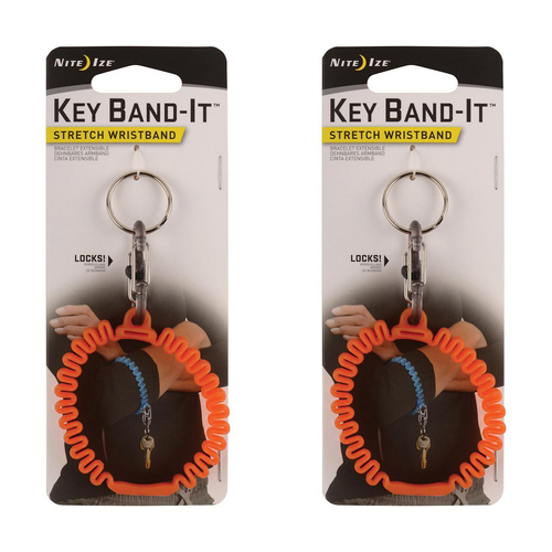 2PK Nite Ize Key Band-It Stretch Wristband Keyholder Orange 6.5cm