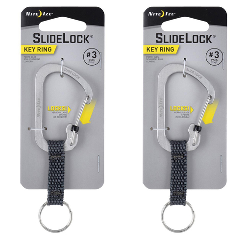 2PK Nite Ize Slidelock 11cm Stainless Steel Keyring Carabiner - Grey