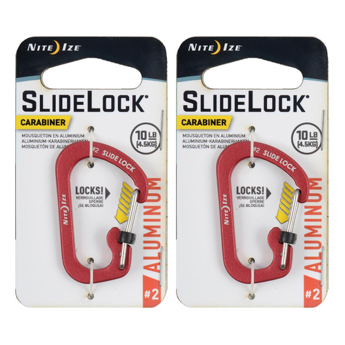 2PK Nite Ize Slidelock 4.4cm Aluminium #2 Carabiner - Red