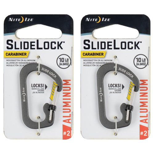 2PK Nite Ize Slidelock 4.4cm Aluminium #2 Carabiner - Charcoal