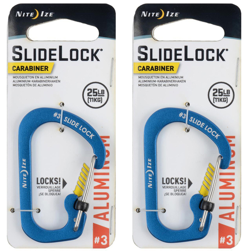 2PK Nite Ize Slidelock 6cm Aluminium #3 Carabiner - Blue