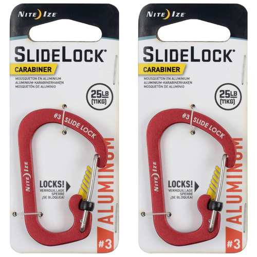 2PK Nite Ize Slidelock 6cm Aluminium #3 Carabiner - Red