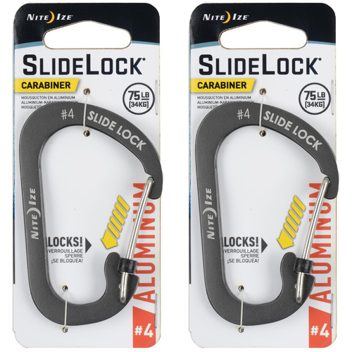 2PK Nite Ize Slidelock 8cm Aluminium #4 Carabiner - Charcoal