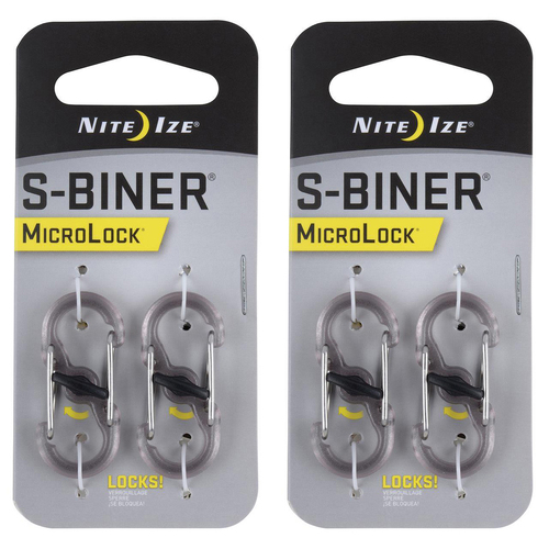 2x 2pc Nite Ize S-Biner Microlock Polycarbonate Carabiner - Smoke