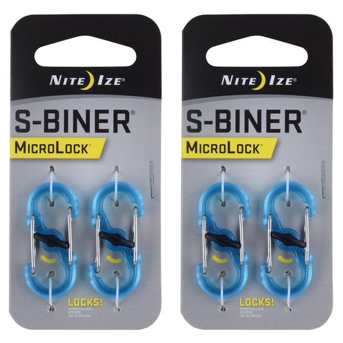 2x 2pc Nite Ize S-Biner Microlock Polycarbonate Carabiner - Blue