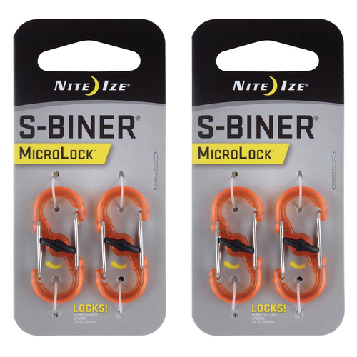 2x 2pc Nite Ize S-Biner Microlock Polycarbonate Carabiner - Orange