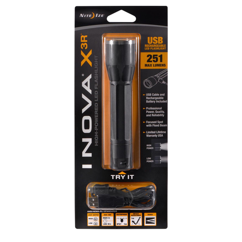 Nite Ize X3R Aluminium 251lm LED Flashlight Rechargeable - Black