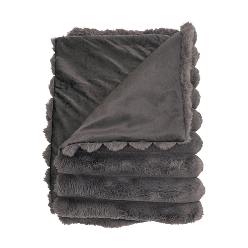 Annabel Trends Ribbed Fur Throw Blanket 130x160cm - Grey