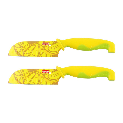 2PK Dexas 10cm Santoku Cutting Knife w/ Sheath Cutlery - Lemon