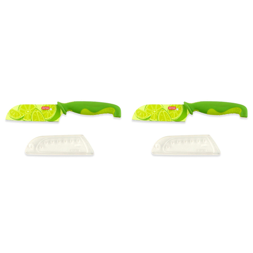 2PK Dexas 10cm Santoku Cutting Knife w/ Sheath Cutlery - Lime