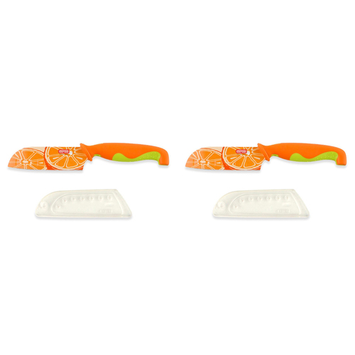 2PK Dexas 10cm Santoku Cutting Knife w/ Sheath Cutlery - Orange