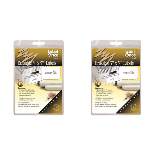2x 12pc Jokari Laminated Erasable 3x5in Labels/Marker/Eraser Starter Kit White
