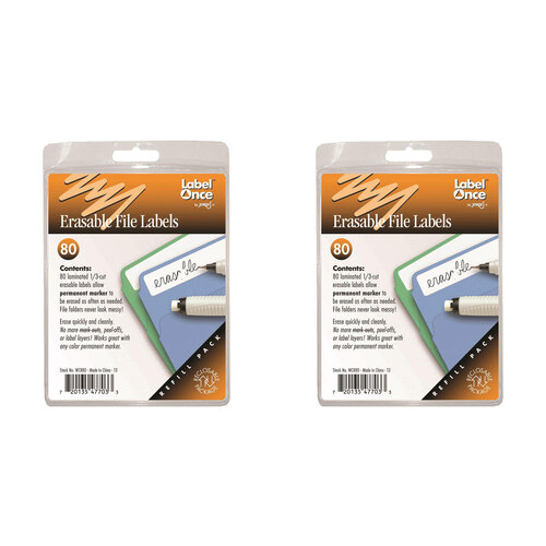 2x 80pc Jokari Laminated Erasable File Labels Refill Pack White