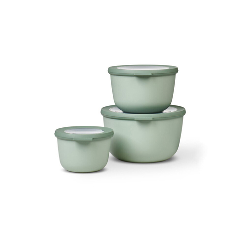 3pc Mepal Cirqula Food Bowl w/ Lid Set Round 500ml/1L/2L - Nordic Sage