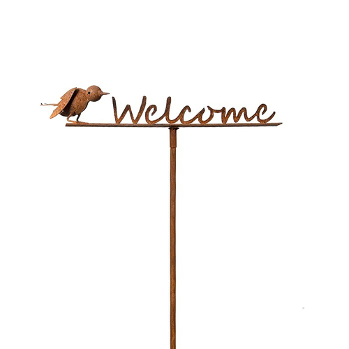 Garden 107.5cm Rust Metal Stake Welcome Outdoor Decor