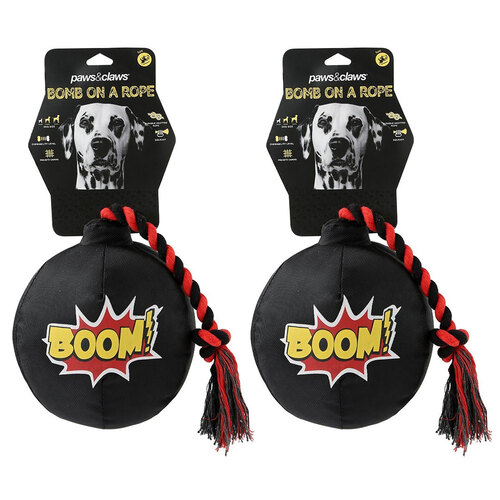 2PK Paws & Claws Pet/Dog 45cm Bomb-On-A-Rope Oxford Toy - Black