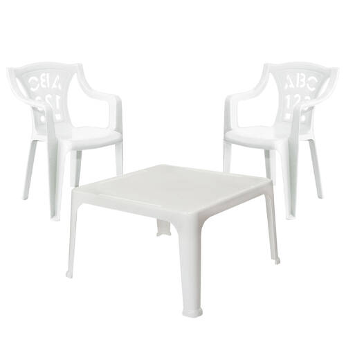 3pc Tuff Play Alphabet Stackable Chairs & Tuff Table Kids Set 2-6y - White