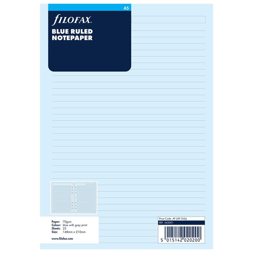 25pc Filofax 21cm A5 Ruled Notepaper Refill Writing Stationery Blue