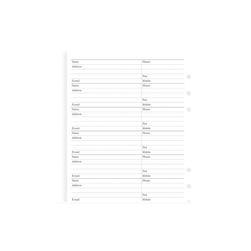 Filofax DFX Name/Address/Phone/Email Refill Memo Organiser