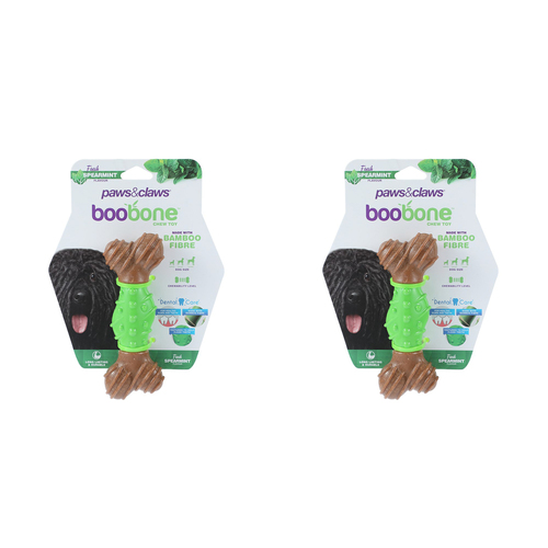 2x Paws & Claws BooBone Dental Bone Chew Toy - Spearmint