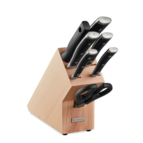 8pc Wusthof Classic Ikon Shears/Paring/Utility Knife Block Set Black Handle