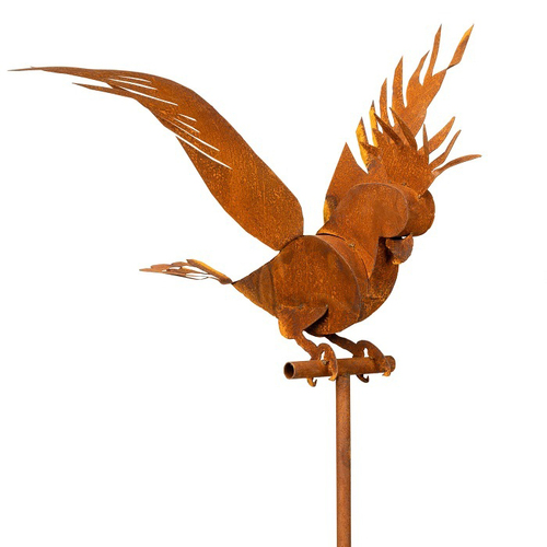 Garden Rust Metal 190cm Stake Cockatoo Wings Spread Decor