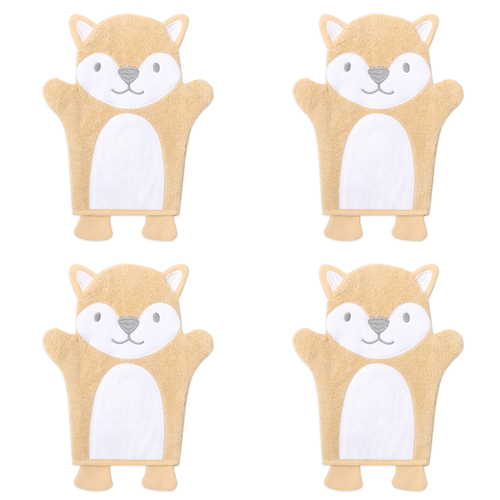 4PK The Peanutshell Woodland Adventure Baby Bath Gentle Wash Mitt 31cm 